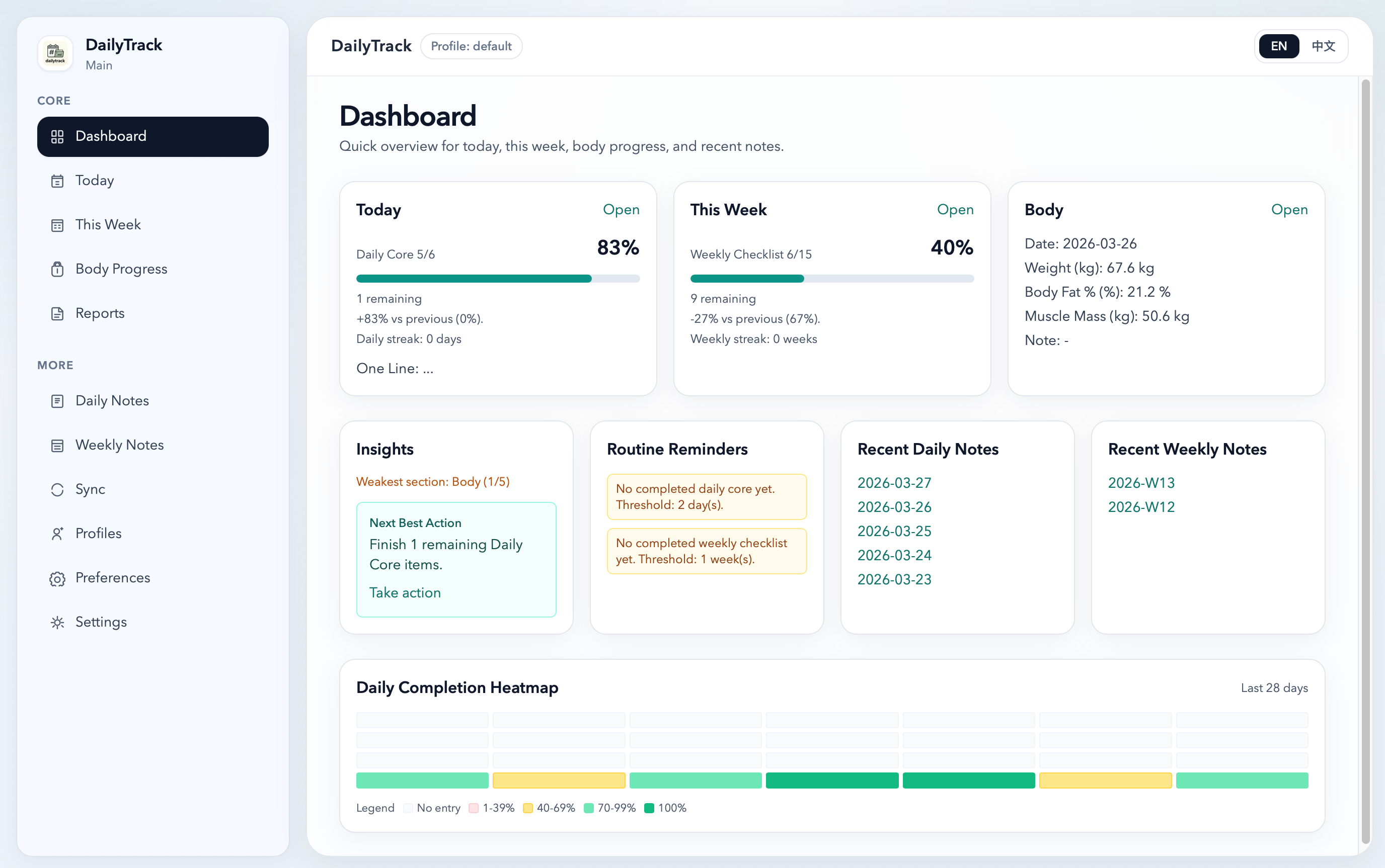 dailytrack dashboard preview